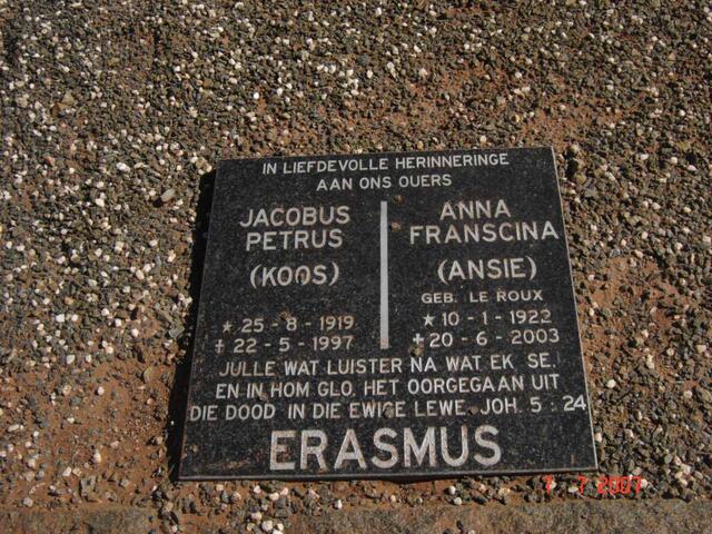 ERASMUS Jacobus Petrus 1919-1997 & Anna Franscina LE ROUX 1922-2003