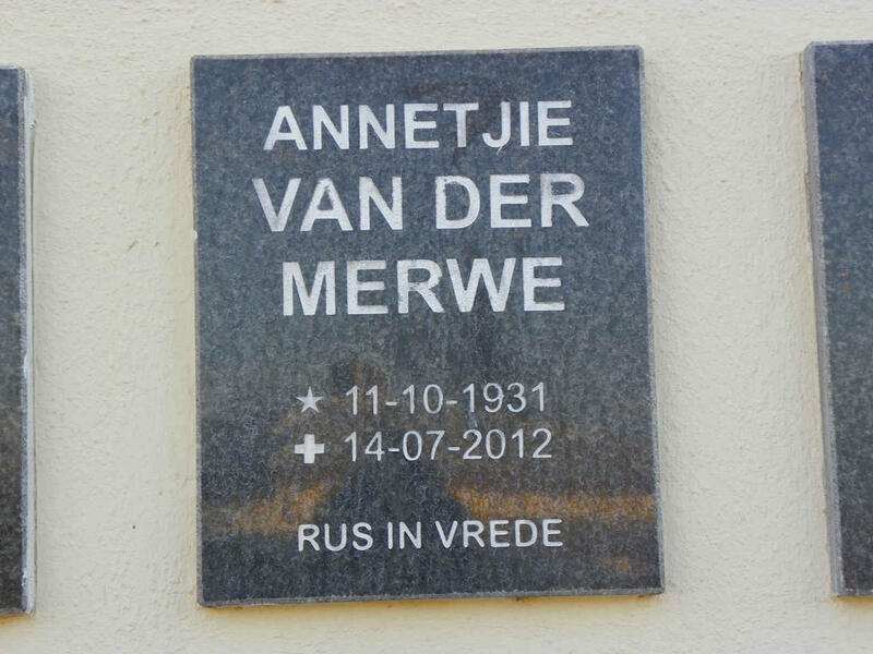 MERWE Annetjie, van der 1931-2012