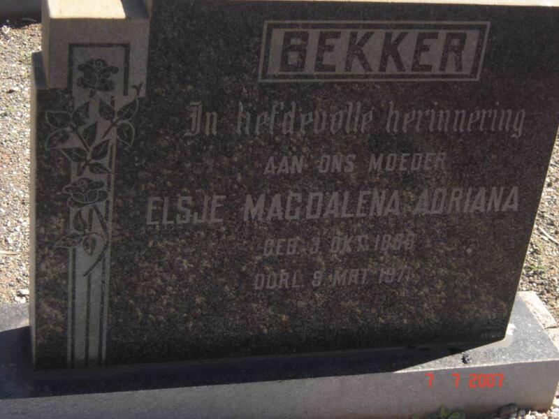BEKKER Elsje Magdalena Adriana 188?-1971