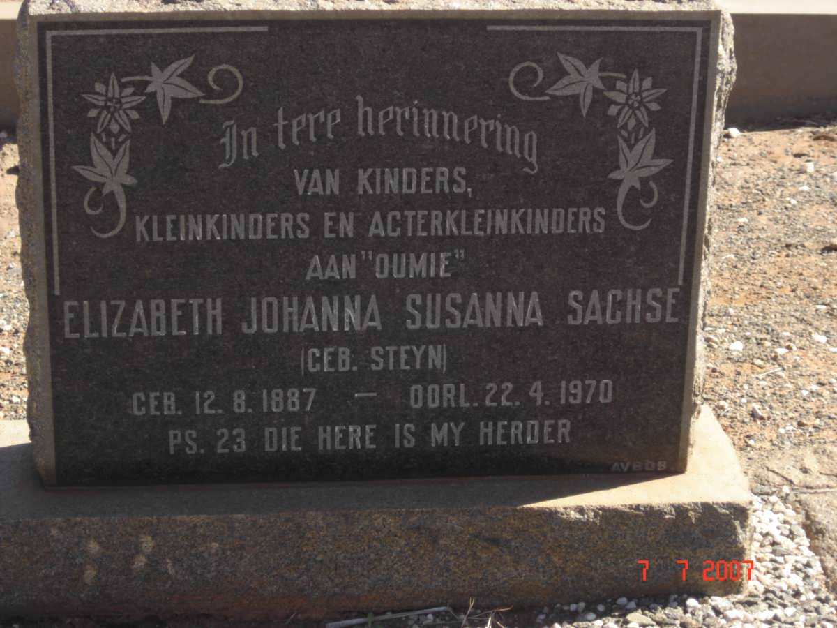 SACHSE Elizabeth Johanna Susanna nee STEYN 1887-1970