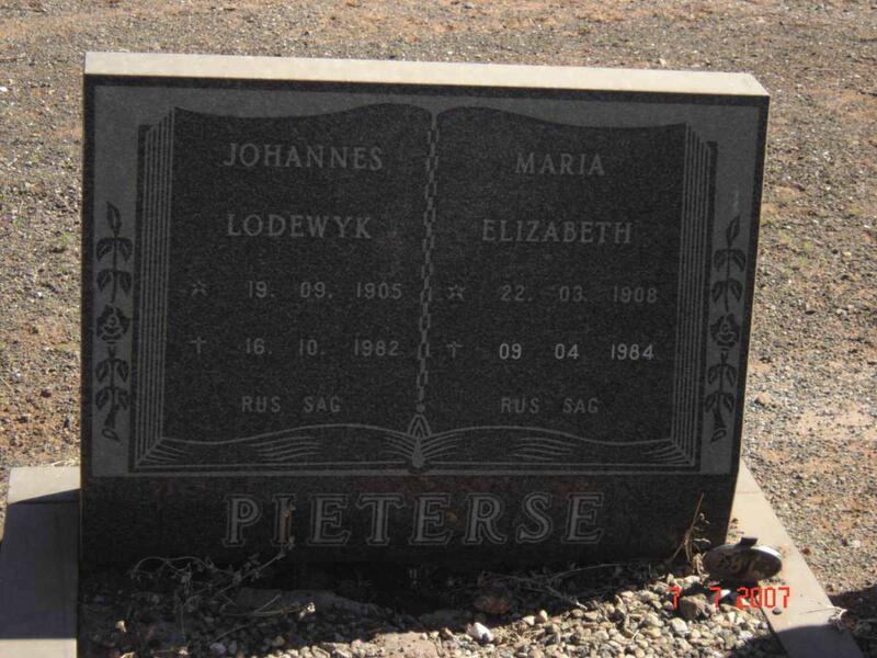 PIETERSE Johannes Lodewyk 1905-1982 & Maria Elizabeth 1908-1984