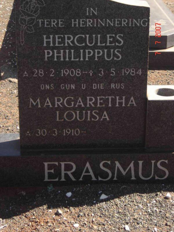 ERASMUS Hercules Philippus 1908-1984 & Margaretha Louisa 1910-