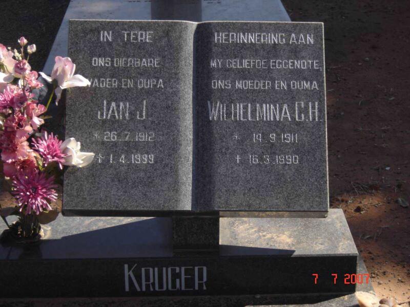 KRUGER Jan J. 1912-1999 & Wilhelmina C.H. 1911-1990