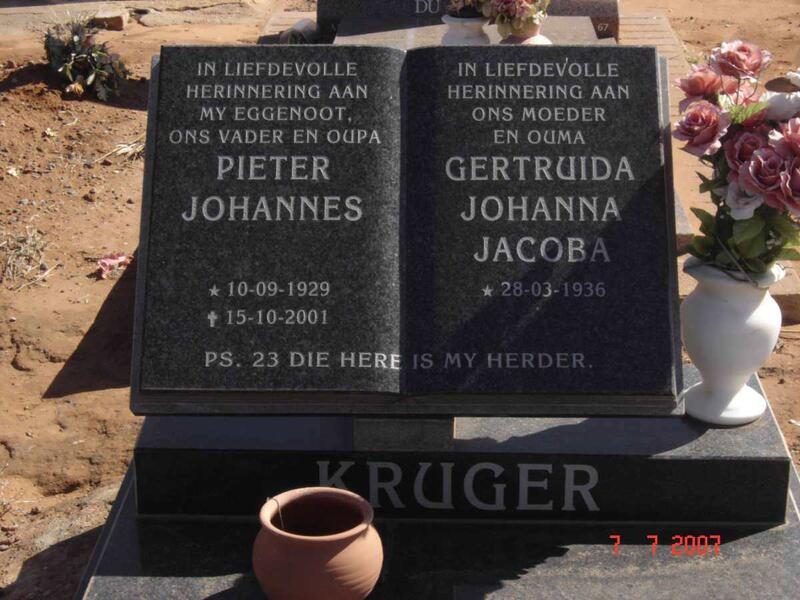 KRUGER Pieter Johannes 1929-2001 & Gertruida Johanna Jacoba 1936-
