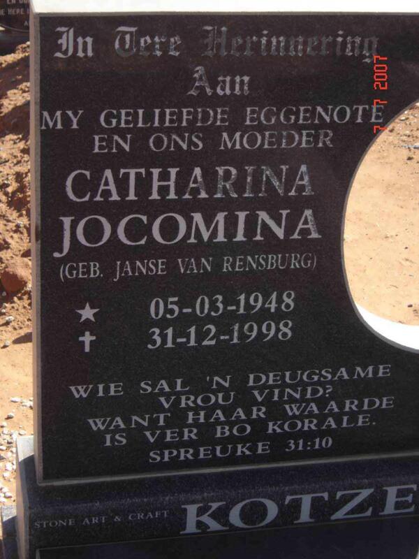 KOTZE Catharina Jocomina 1948-1998