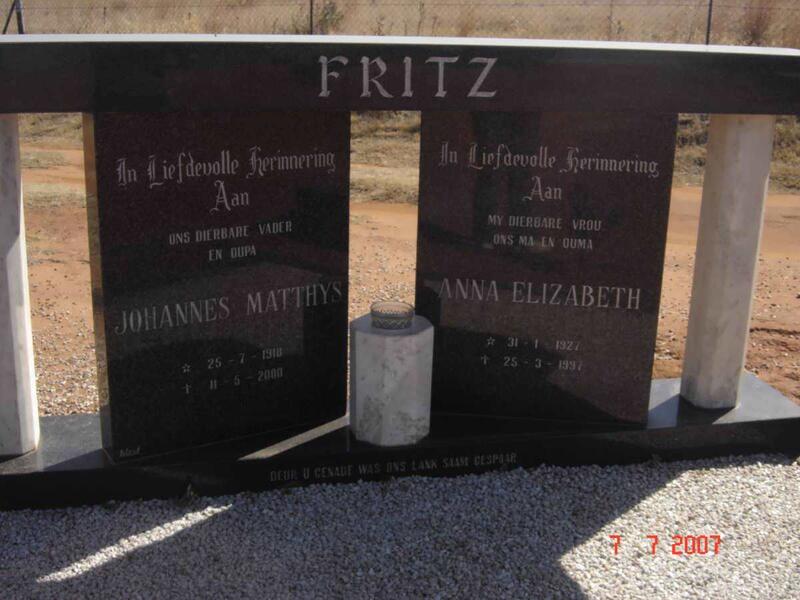 FRITZ Johannes Matthys 1918-2000 & Anna Elizabeth 1927-1997