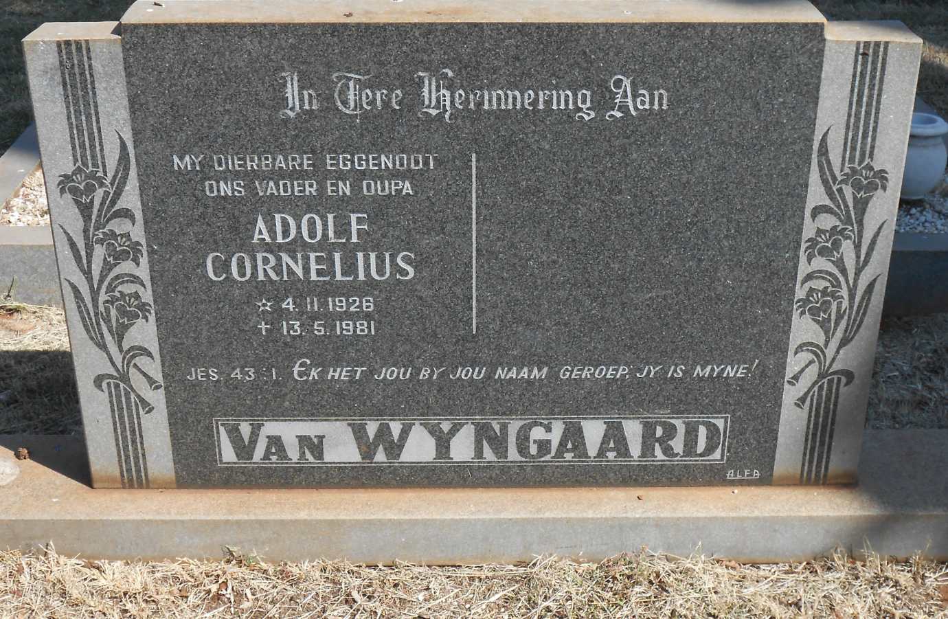 WYNGAARD Adolf Cornelius, van 1926-1981