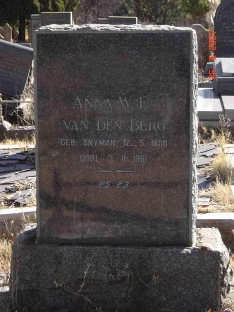 BERG Anna W.F., van den nee SNYMAN 1880-1961