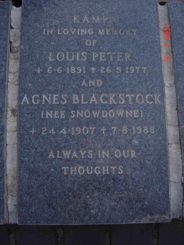 KAMP Louis Peter 1891-1977 :: BLACKSTOCK Agnes nee SNOWDOWNE 1907-1988