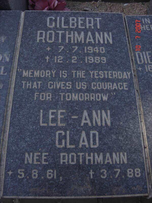 ROTHMANN Gilbert 1940-1989 :: GLAD Lee-Ann nee ROTHMANN 1961-1988