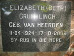 GRUNDLINGH Elizabeth nee VAN HEERDEN 1924-2002