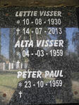 VISSER Lettie 1930-2013 :: VISSER Alta 1959- :: PAUL Peter 1959-