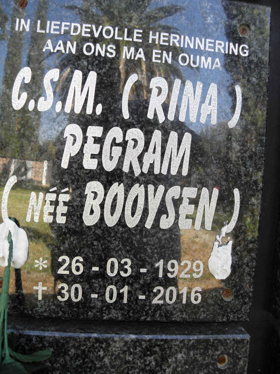 PEGRAM C.S.M. nee BOOYSEN 1929-2016