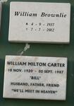 BROWNLIE William 1937-2012 :: CARTER William Milton 1920-1987