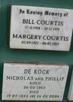 COURTIS Bill 1918-1991 & Margery 1922-2014 :: DE KOCK Nicholas 1965-1993 :: DE KOCK Phillip 1965-2006