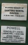 DAVIDS Santina Bertil 1990-2011 :: POWELL Kingsley 1931-1988 & Joan Mary 1930-2011