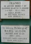 FRANKS Clifford Martin 1922-1993 :: ALISON Mabel 1925-1993