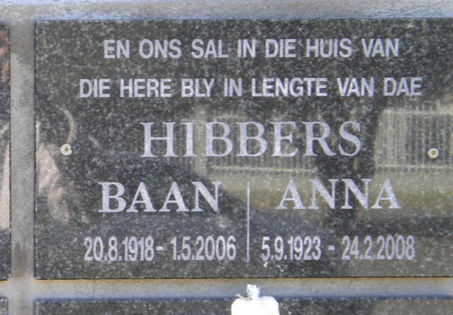HIBBERS Baan 1918-2006 & Anna 1923-2008