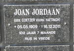 JORDAAN Joan voorheen HATTINGH nee COETZER 1909-2011