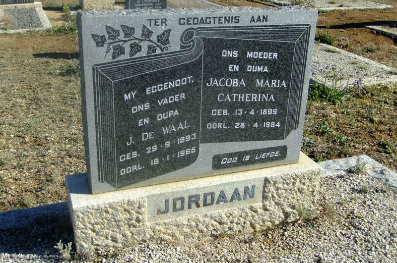JORDAAN J. De Waal 1893-1965 & Jacoba Maria Catherina 1899-1984