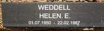 WEDDELL Helen E. 1950-1987