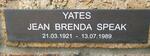 YATES Jean Brenda Speak 1921-1989