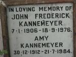 KANNEMEYER John Frederick 1906-1976 & Amy 1912-1984