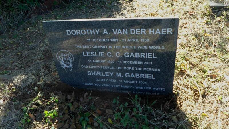 GABRIEL Leslie C.C. 1929-2001 & Shirley M. 1929-2004 :: HAER Dorothy A., van der 1889-1968