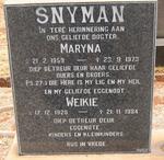 SNYMAN Weikie 1928-1984 :: SNYMAN Maryna 1959-1973