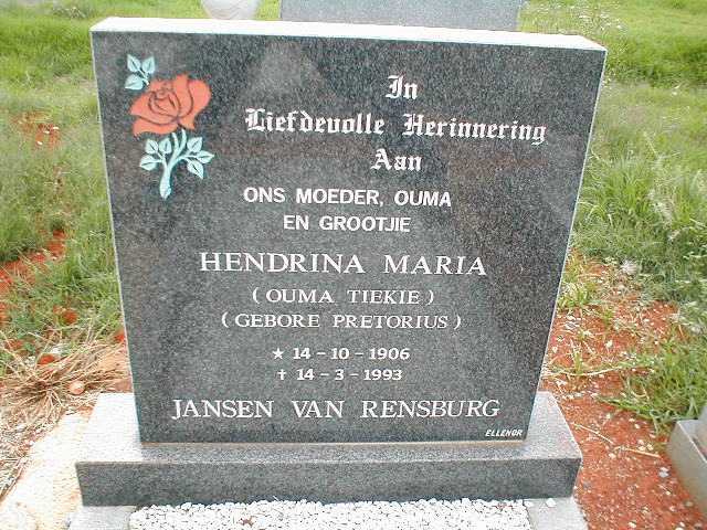 RENSBURG Hendrina Maria, Jansen van nee PRETORIUS 1906-1993