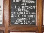 KITSHOFF H.L.S. 1921-1989 & S.J.E. 1922-1999