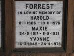 FORREST Harold 1906-1976 :: FORREST Maxie 1917-1991 :: FORREST Yvonne 1949-1979