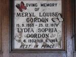 GORDON Lydia Sophia 1932-1984 :: GORDON Meryl Louise 1958-1978