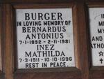 BURGER Bernardus Antonius 1892-1981 & Inez Mathilda 1911-1996