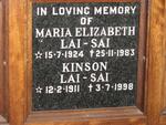 SAI Kinson, LAI 1911-1998 & Maria Elizabeth 1924-1983