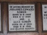 SIMON Johannes Edward 1900-1984 & Alice 1900-1985