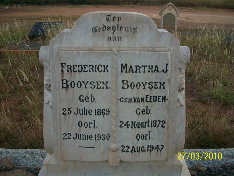 BOOYSEN Frederick 1869-1930 & Martha J. VAN EEDEN 1872-1947