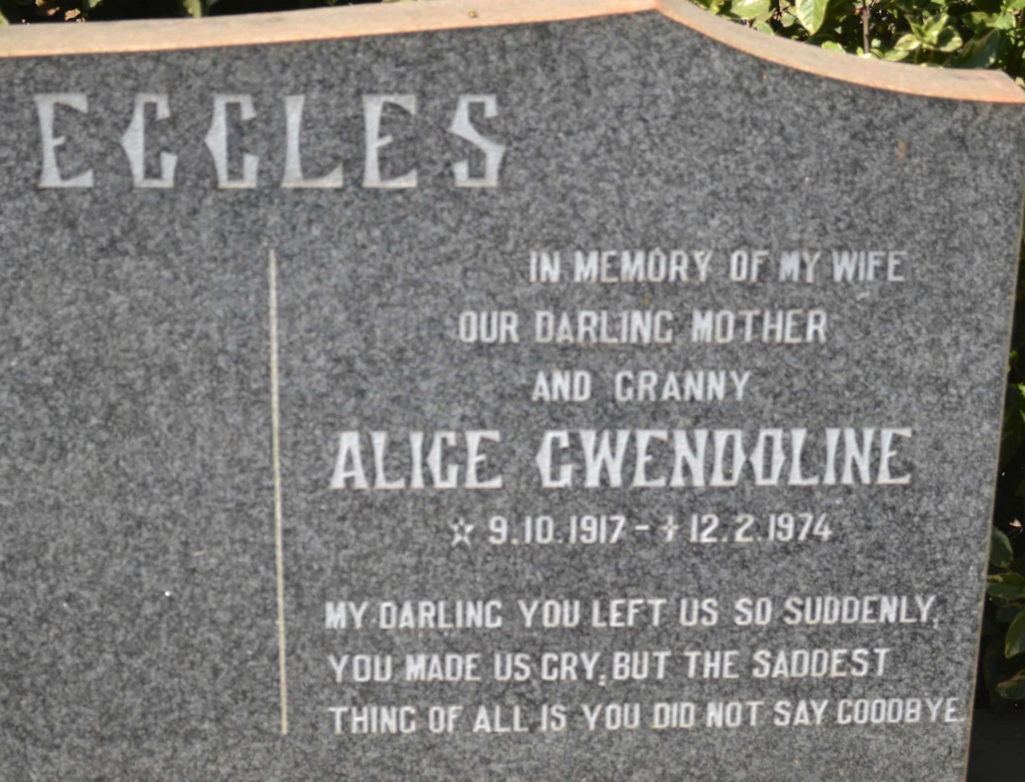 ECCLES Alice Gwendoline 1917-1974