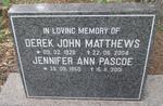 MATTHEWS Derek John 1926-2004 :: PASCOE Jennifer Ann 1950-2001