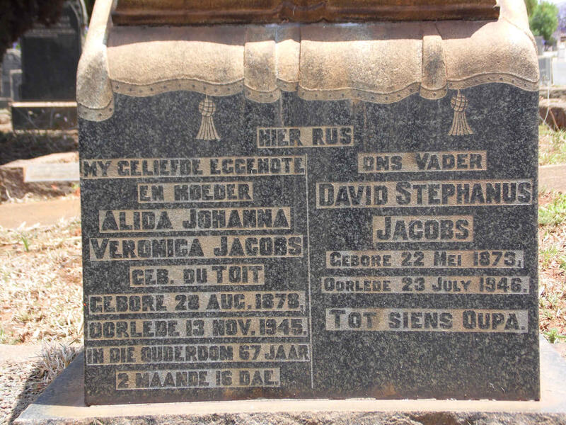 JACOBS David Stephanus 1873-1946 & Alida Johanna Veronica DU TOIT 1878-1945