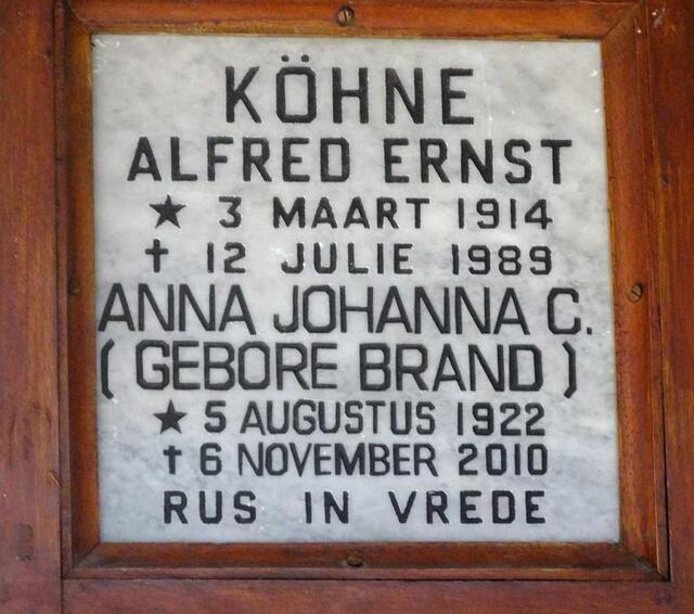 KOHNE Alfred Ernst 1914-1989 & Anna Johanna C. BRAND 1922-2010