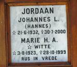 JORDAAN Johannes L. 1932-2000 & Marie H.A. WITTE 1923-1999