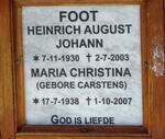 FOOT Heinrich August Johann 1930-2003 & Maria Christina CARSTENS 1938-2007