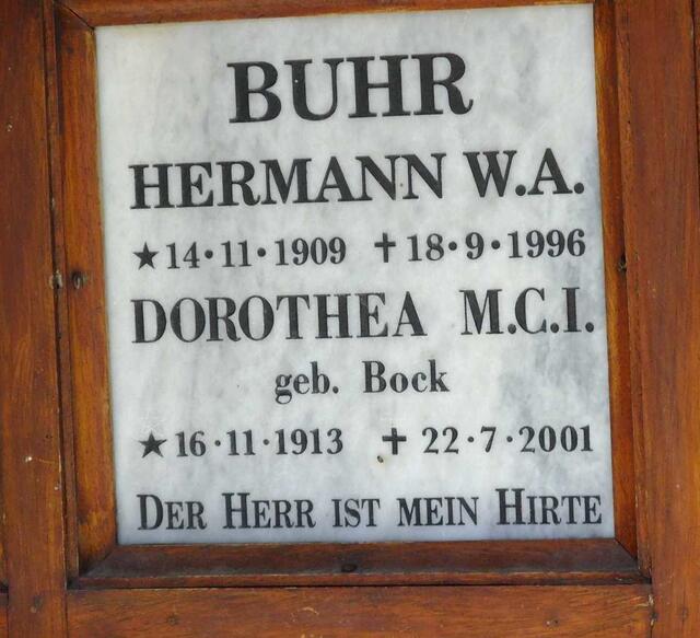 BUHR Hermann W.A. 1909-1996 & Dorothea M.C.I. BOCK 1913-2001