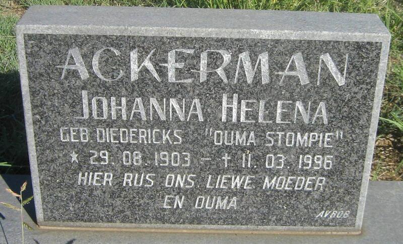 ACKERMAN Johanna Helena nee DIEDERICKS 1903-1996