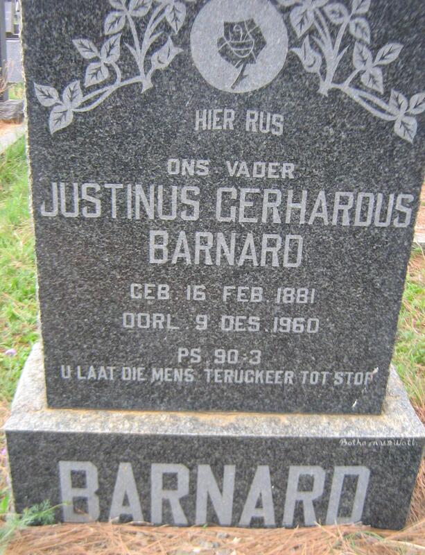BARNARD Justinus Gerhardus 1881-1960