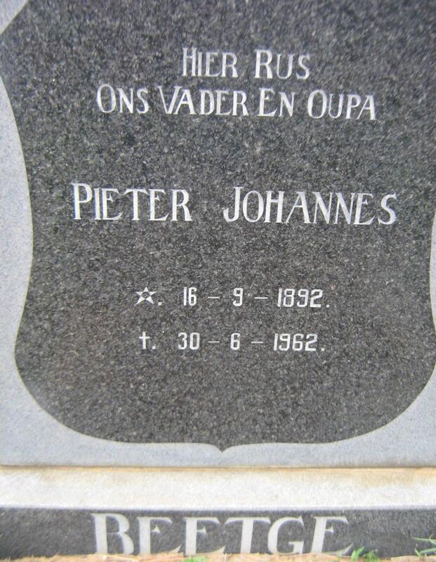BEETGE Pieter Johannes 1892-1962