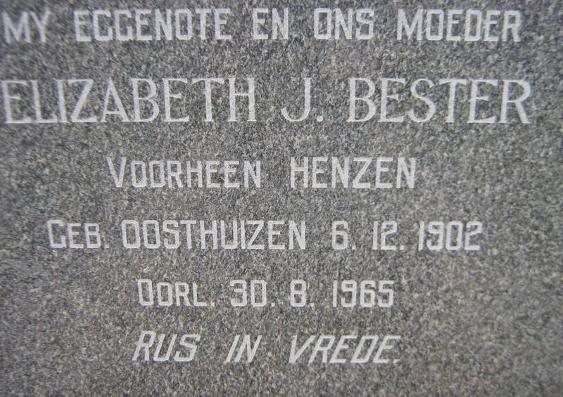 BESTER Elizabeth J. voorheen HENZEN nee OOSTHUIZEN 1902-1965