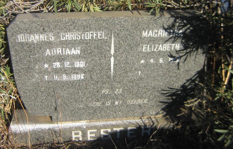 BESTER Johannes Christoffel Adriaan 1901-1982 & Magrietha Elizabeth 1906-