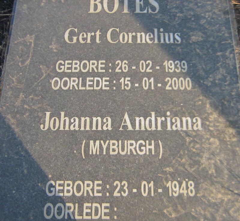 BOTES Gert Cornelius 1939-2000 & Johanna Andriana MYBURGH 1948-